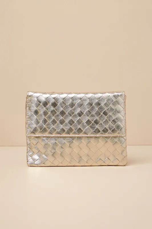 Ronin Gold Woven Clutch sold by Lulus