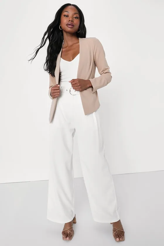 Mrs. Punctuality Beige Collarless Lightweight Blazer sold by Lulus product image thumbnail 2