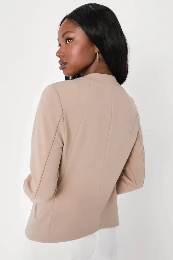 Mrs. Punctuality Beige Collarless Lightweight Blazer sold by Lulus product image thumbnail 4