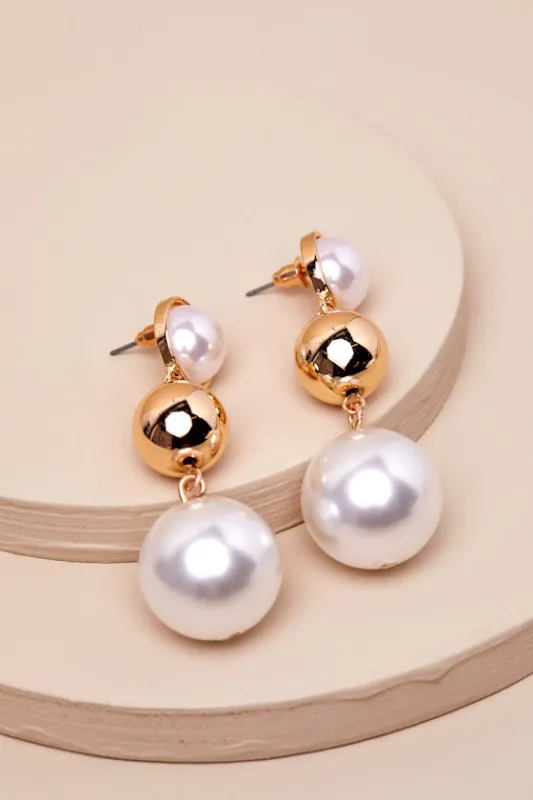 Glorious Moment Gold Pearl Statement Drop Earrings sold by Lulus