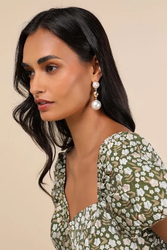 Glorious Moment Gold Pearl Statement Drop Earrings sold by Lulus product image thumbnail 3