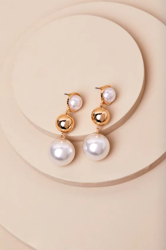 Glorious Moment Gold Pearl Statement Drop Earrings sold by Lulus product image thumbnail 4