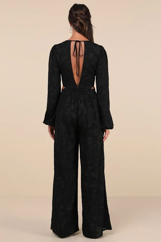 Ravishing Marvel Black Burnout Floral Cutout Wide-Leg Jumpsuit sold by Lulus product image thumbnail 2