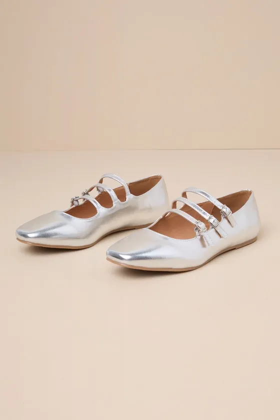 Ortie Silver Strappy Buckle Ballet Flats sold by Lulus product image thumbnail 2