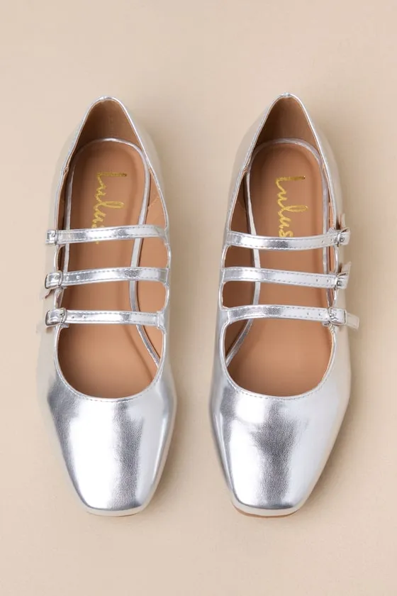 Ortie Silver Strappy Buckle Ballet Flats sold by Lulus product image thumbnail 3
