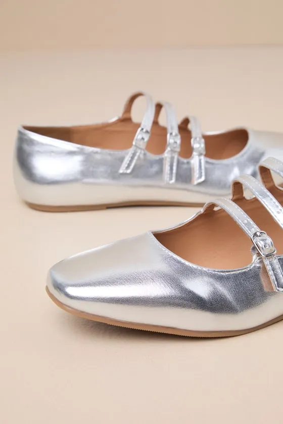 Ortie Silver Strappy Buckle Ballet Flats sold by Lulus product image thumbnail 4