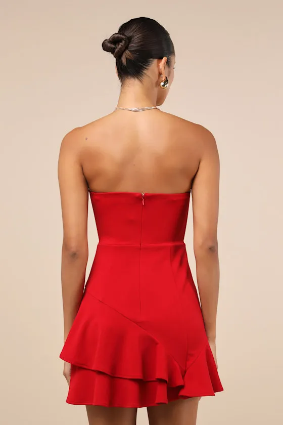 Sultry Intentions Red Strapless Ruffled Mini Dress sold by Lulus product image thumbnail 2