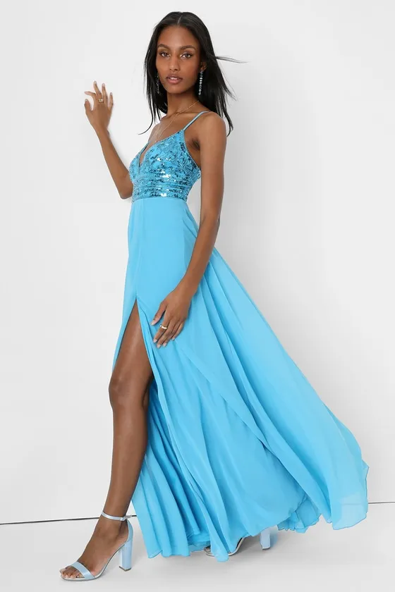 Glam Sweetheart Blue Sequin Beaded Sleeveless Maxi Dress sold by Lulus product image thumbnail 2