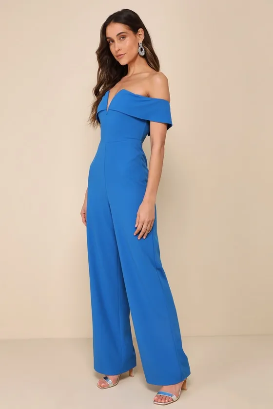 My Favorite Night Bright Blue Off-the-Shoulder Jumpsuit sold by Lulus product image thumbnail 2