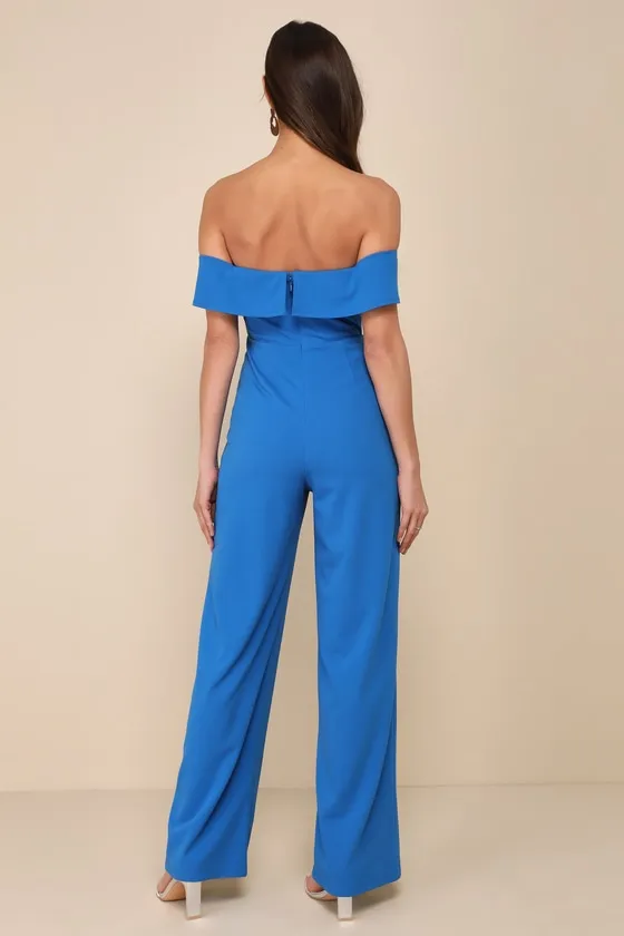 My Favorite Night Bright Blue Off-the-Shoulder Jumpsuit sold by Lulus product image thumbnail 3