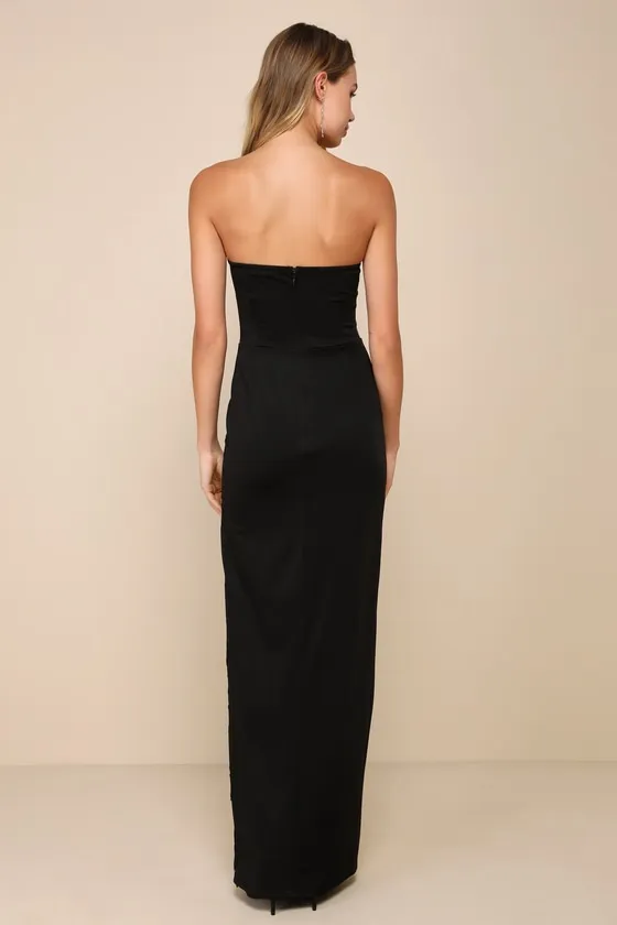Elegant Mood Black 3D Floral Applique Strapless Maxi Dress sold by Lulus product image thumbnail 3
