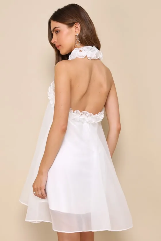 Perfect Stunner White Organza Ruffled Halter Mini Dress sold by Lulus product image thumbnail 4