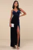 Graceful Glamour Navy Blue Velvet Surplice Maxi Dress sold by Lulus