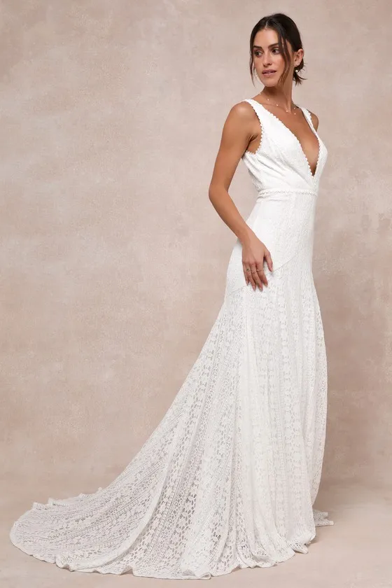 Infinite Bliss Ivory Lace Sleeveless Backless Trumpet Maxi Dress sold by Lulus product image thumbnail 3