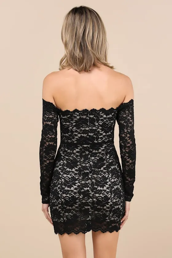 Mesmerizing Intent Black Lace Off-the-Shoulder Mini Dress sold by Lulus product image thumbnail 3