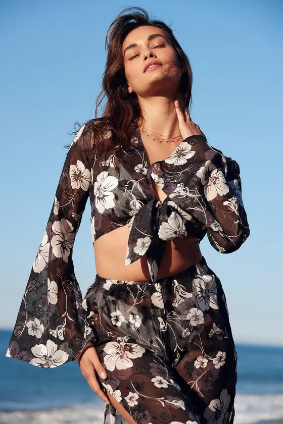 South Sea Sweetie Black and White Floral Sheer Swim Cover Up Set sold by Lulus product image thumbnail 2