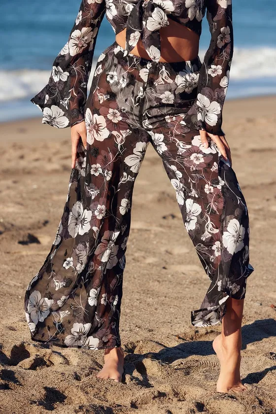 South Sea Sweetie Black and White Floral Sheer Swim Cover Up Set sold by Lulus product image thumbnail 3