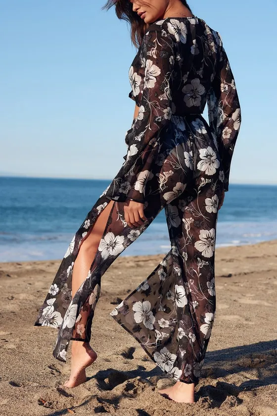 South Sea Sweetie Black and White Floral Sheer Swim Cover Up Set sold by Lulus product image thumbnail 4