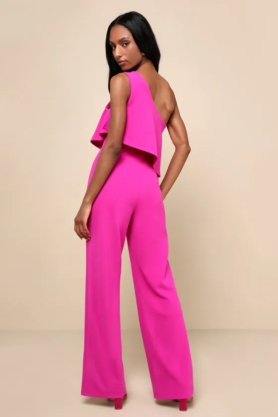 Flawless Vibes Magenta One-Shoulder Tiered Wide-Leg Jumpsuit sold by Lulus product image thumbnail 2
