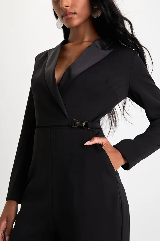 Impressive Presence Black Collared Straight Leg Jumpsuit sold by Lulus product image thumbnail 2