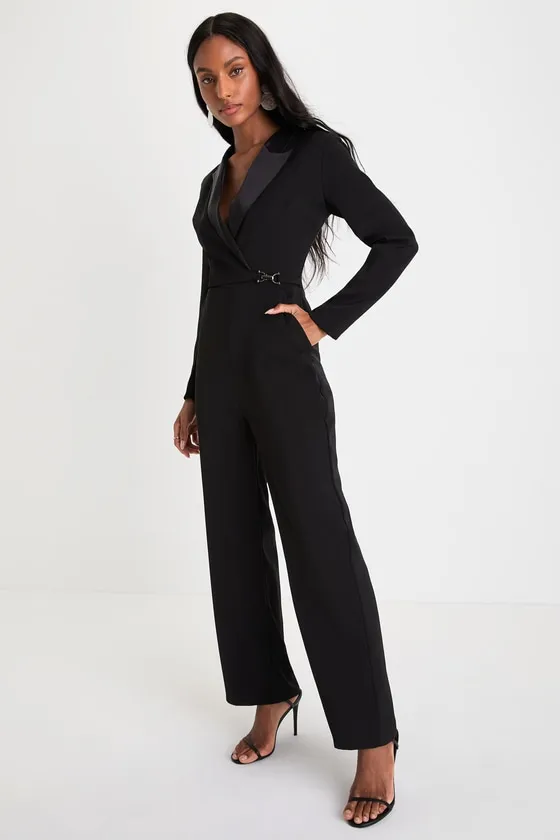 Impressive Presence Black Collared Straight Leg Jumpsuit sold by Lulus product image thumbnail 3