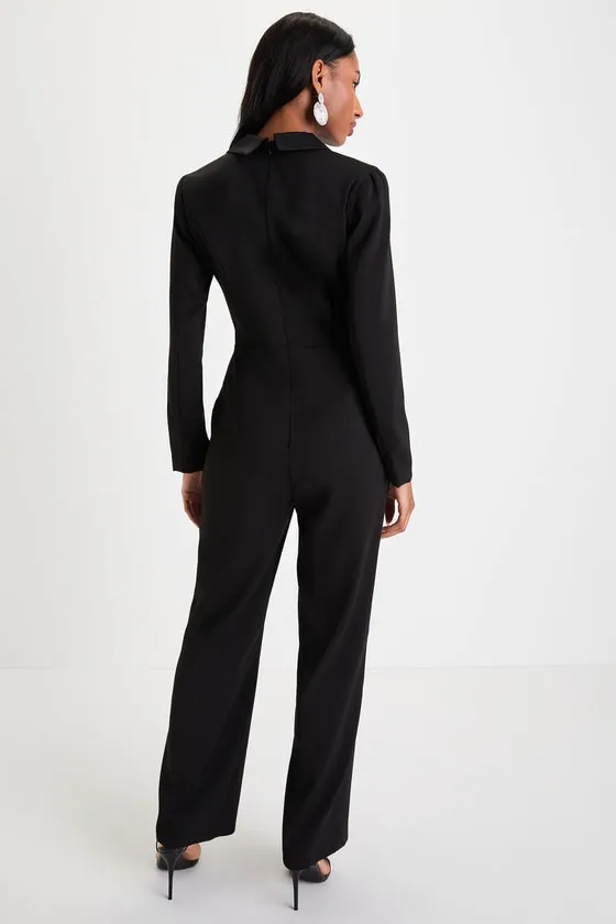Impressive Presence Black Collared Straight Leg Jumpsuit sold by Lulus product image thumbnail 4