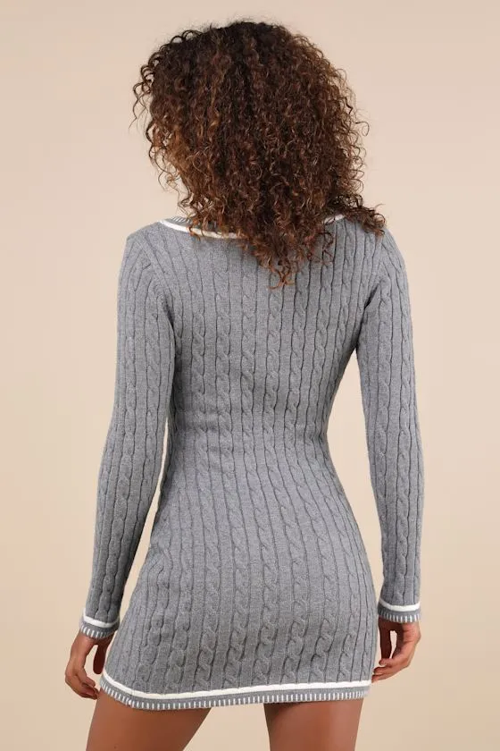 Autumn Concept Heather Grey Cable Knit Sweater Mini Dress sold by Lulus product image thumbnail 2