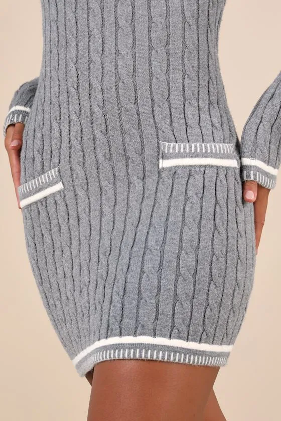 Autumn Concept Heather Grey Cable Knit Sweater Mini Dress sold by Lulus product image thumbnail 4