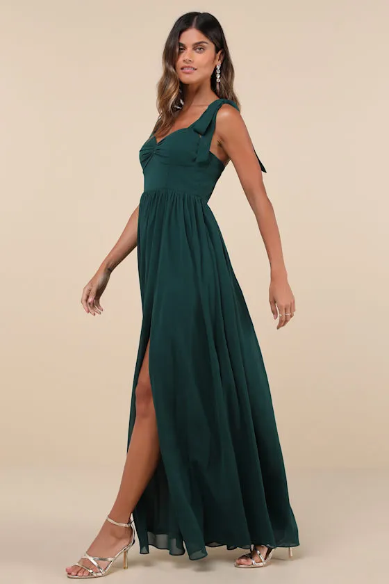Radiant Charisma Emerald Chiffon Ruched Tie-Strap Maxi Dress sold by Lulus product image thumbnail 2