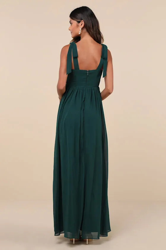 Radiant Charisma Emerald Chiffon Ruched Tie-Strap Maxi Dress sold by Lulus product image thumbnail 3