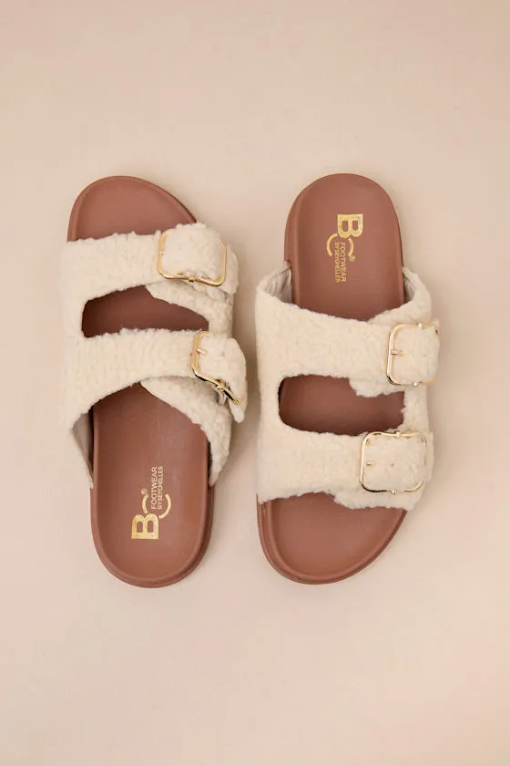 Tampa Natural Shearling Buckle Slide Sandals sold by Lulus