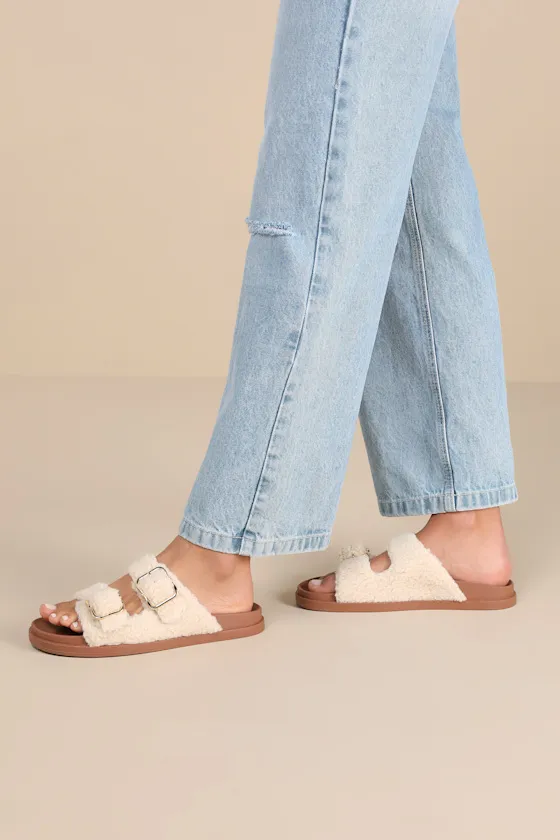 Tampa Natural Shearling Buckle Slide Sandals sold by Lulus product image thumbnail 2