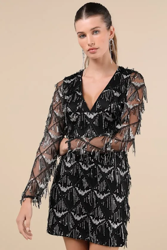 Playful Composure Black Fringe Sequin Mini Dress sold by Lulus product image thumbnail 2