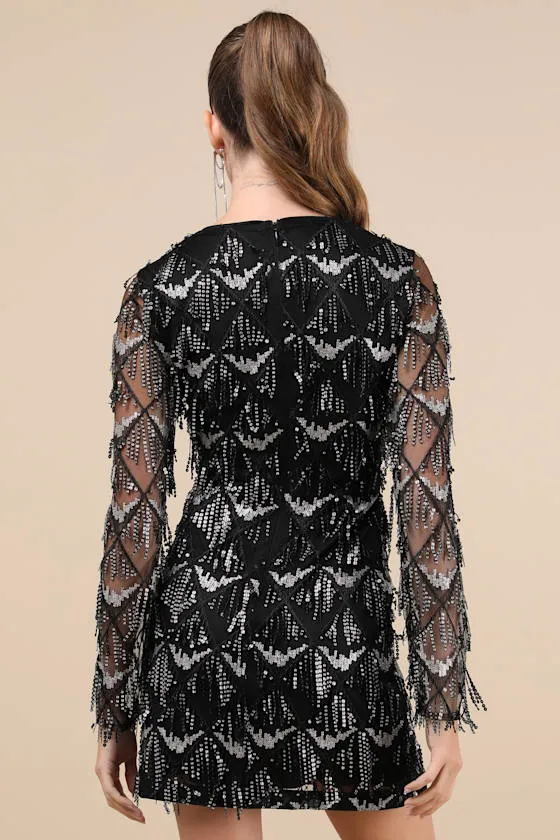 Playful Composure Black Fringe Sequin Mini Dress sold by Lulus product image thumbnail 3