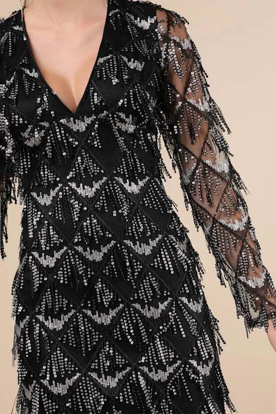 Playful Composure Black Fringe Sequin Mini Dress sold by Lulus product image thumbnail 4