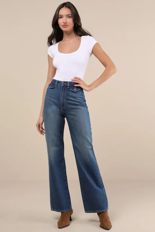 Heidi Dark Wash Relaxed Straight Leg Jeans sold by Lulus