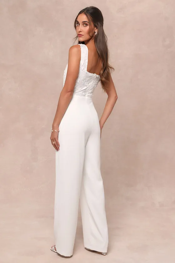 Truly Profound White Mesh 3D Floral Embroidered Bustier Jumpsuit sold by Lulus product image thumbnail 2