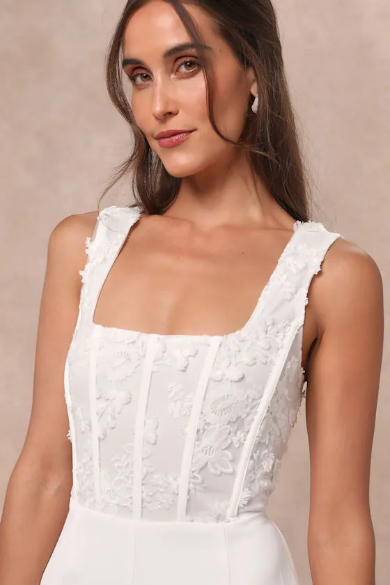 Truly Profound White Mesh 3D Floral Embroidered Bustier Jumpsuit sold by Lulus product image thumbnail 3
