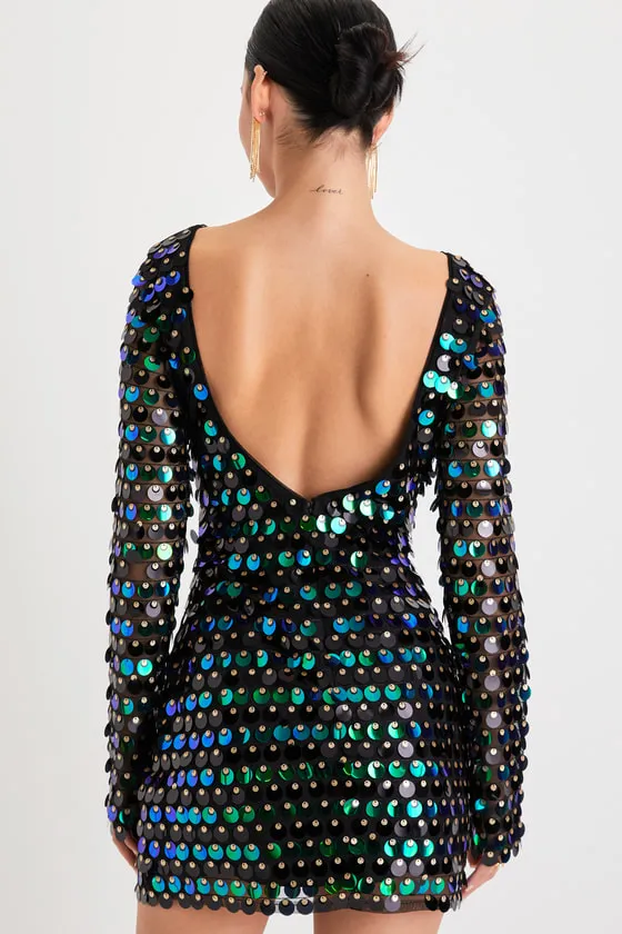 Exceptional Radiance Black Iridescent Sequin Backless Mini Dress sold by Lulus product image thumbnail 3