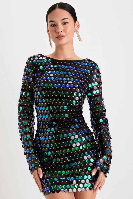 Exceptional Radiance Black Iridescent Sequin Backless Mini Dress sold by Lulus product image thumbnail 4