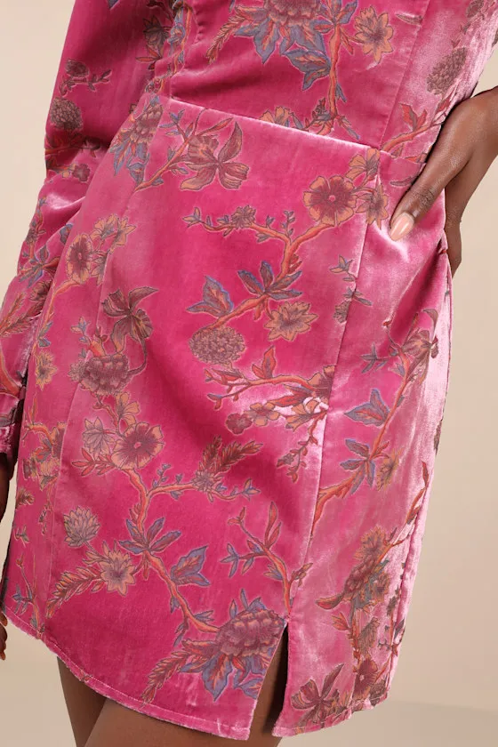 Simply Decadent Pink Floral Velvet Burnout Bustier Mini Dress sold by Lulus product image thumbnail 4