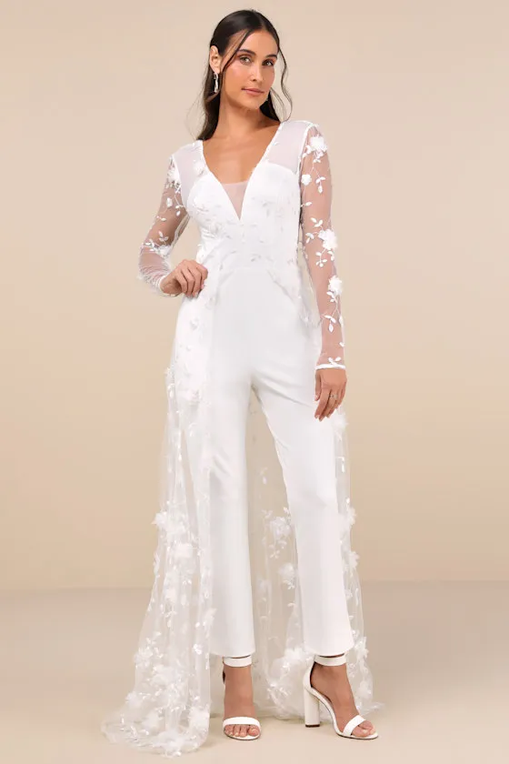 Immaculate Favorite White Mesh Embroidered Cape Jumpsuit sold by Lulus