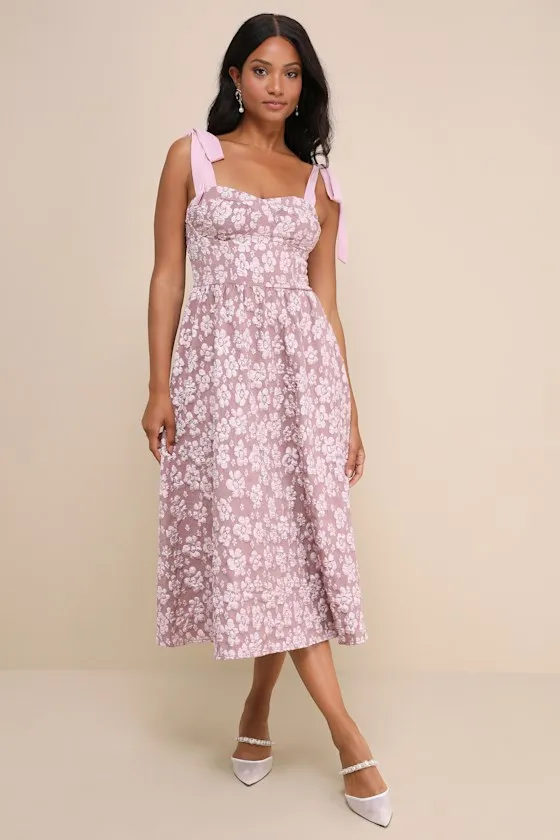 Bubbly Bliss Mauve Pink Jacquard Bustier Tie-Strap Midi Dress sold by Lulus product image thumbnail 2