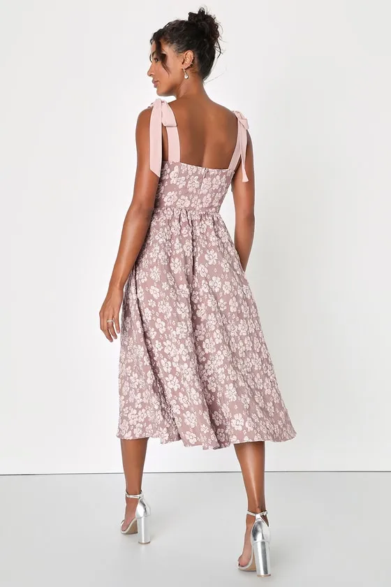 Bubbly Bliss Mauve Pink Jacquard Bustier Tie-Strap Midi Dress sold by Lulus product image thumbnail 3