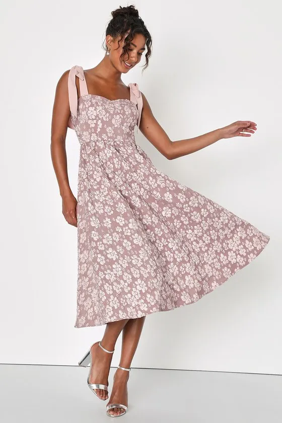 Bubbly Bliss Mauve Pink Jacquard Bustier Tie-Strap Midi Dress sold by Lulus product image thumbnail 4