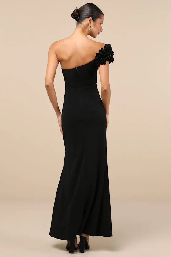 Beyond Elegant Black 3D Floral One-Shoulder Maxi Dress sold by Lulus product image thumbnail 2