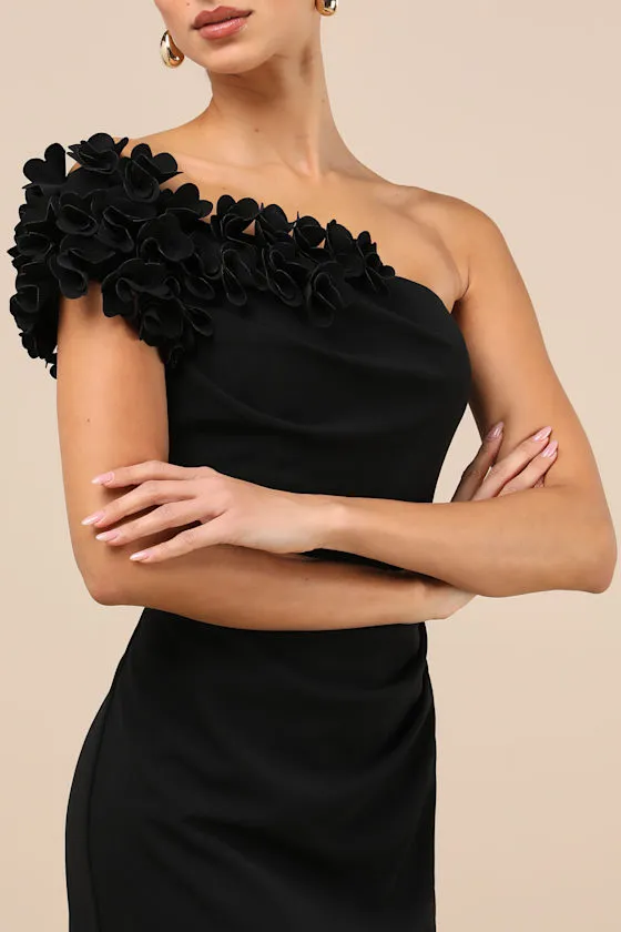 Beyond Elegant Black 3D Floral One-Shoulder Maxi Dress sold by Lulus product image thumbnail 3