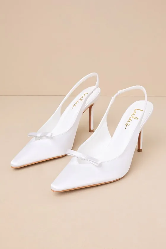Alaster White Satin Bow Pointed-Toe Slingback Pumps sold by Lulus product image thumbnail 2