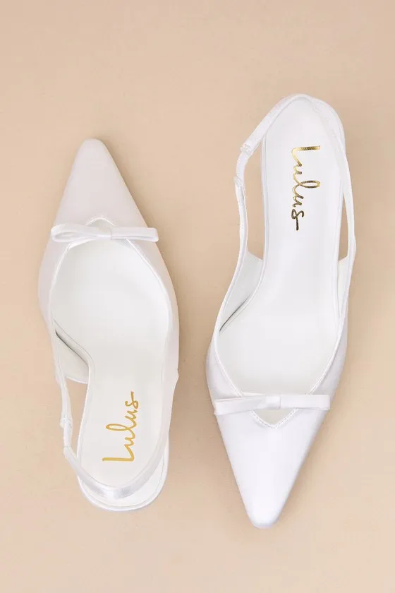 Alaster White Satin Bow Pointed-Toe Slingback Pumps sold by Lulus product image thumbnail 3