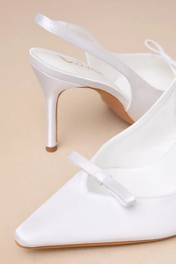 Alaster White Satin Bow Pointed-Toe Slingback Pumps sold by Lulus product image thumbnail 4
